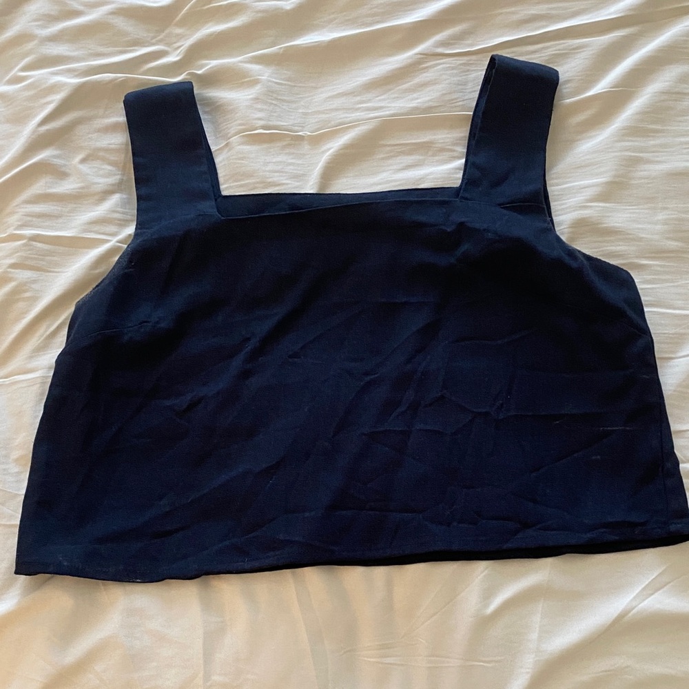 Linen Navy Women's crop tank top